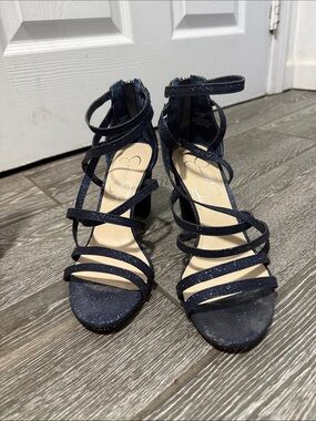 Jessica Simpson Sparkle Navy Strappy Block Sandals